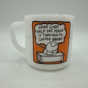 Vintage Ziggy Comic Mug Cup Milk Glass Coffee Break w/ Original Promo Sticker